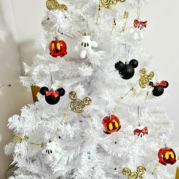 Disney Minnie Mouse Christmas Tree Ornaments Set Of 2pz Head and Glove with Bow - Picture 4 of 4